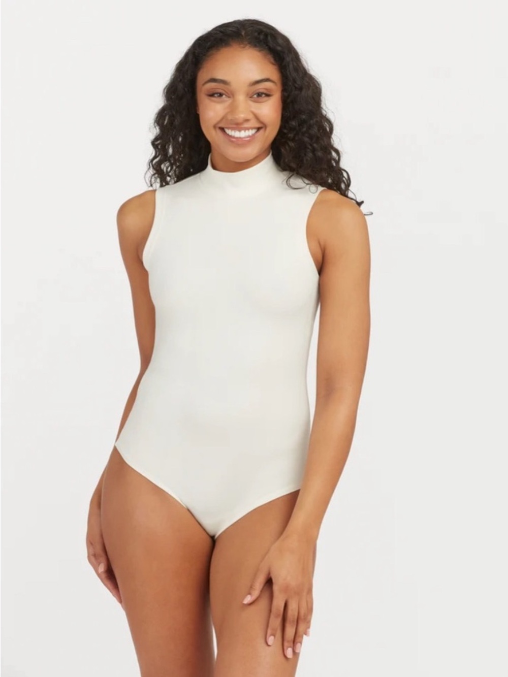 SPANX NWOT Suit Yourself Ribbed Mock Neck Sleeveless Smoother Bodysuit Cream L